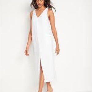 Old Navy Sleeveless Split-Front Linen Blend Maxi Shift Dress White Size S NWT